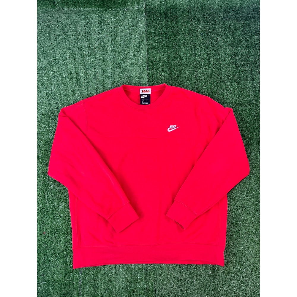 Nike Mens Red Sportswear Club Fleece Crewneck Sweatshirt Large Logo